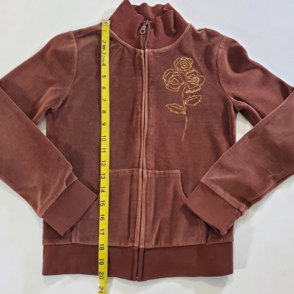 2413 * Sideout Embroidered Rose Velour Zip Jacket Brown Size M (10/12) Y2K - Picture 12 of 14